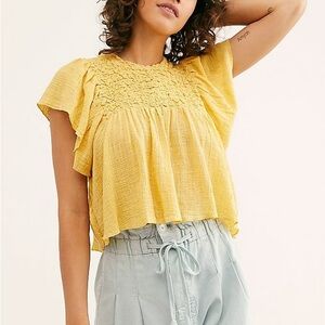 Free People Sunny Yellow Ruffled Blouse